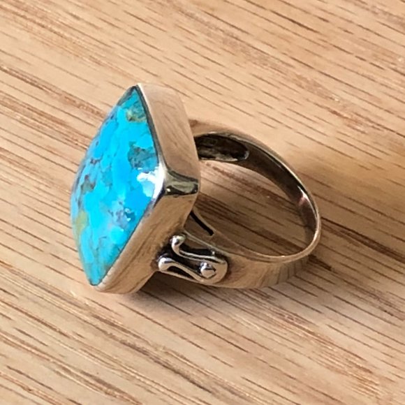 Turquoise Color Resin & Sterling Silver Ring - Picture 3 of 7